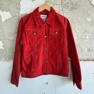 Suede Leather Jacket Red Womens S Vintage 90s Trucker Western Festival Coat NWT